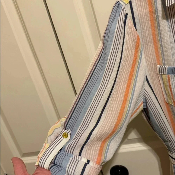 Urban Girl Striped Belted Dress Tie Waist Half Button Down V-Neck Collar Size XL - Picture 5 of 8